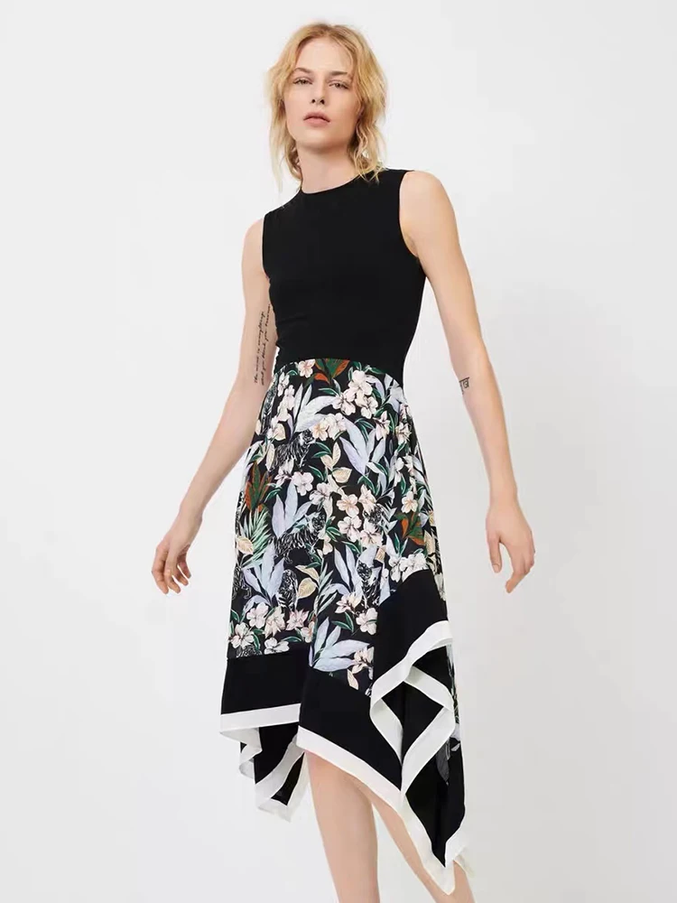 Женское асимметричное платье средней длины, платье без рукавов с круглым вырезом и цветочным принтом, лето 2019
Женское асимметричное платье средней длины, платье без рукавов с круглым вырезом и цветочным принтом, лето 2019