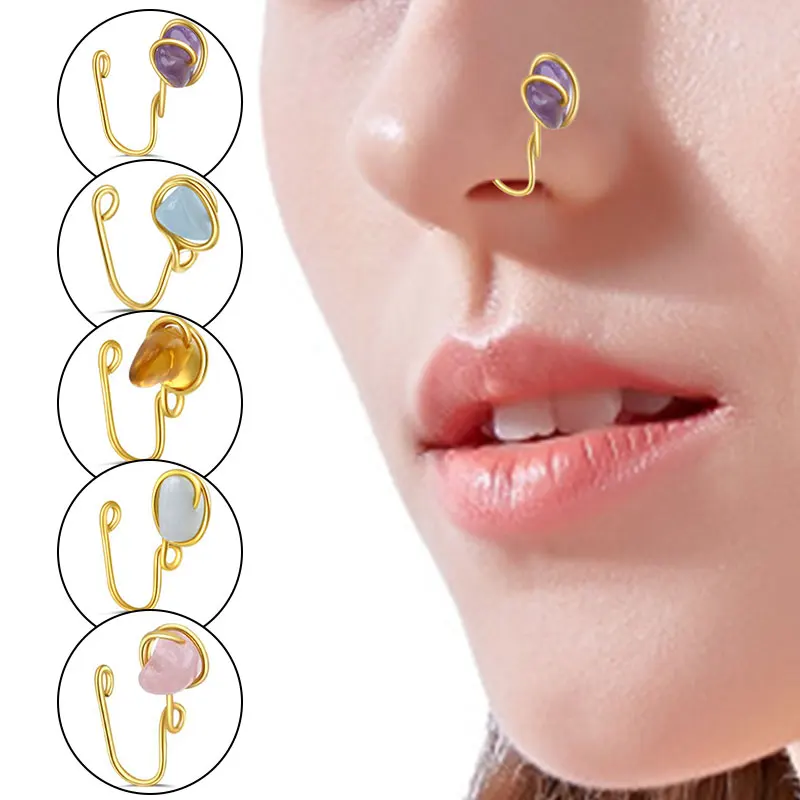 Western Style False Nose Ring For Ladies 1PC Cute Exquisite Stone Nose Clip Fashion Solid Color Copper Ear Hoop Septum Nose Clip 
Western Style False Nose Ring For Ladies 1PC Cute Exquisite Stone Nose Clip Fashion Solid Color Copper Ear Hoop Septum Nose Clip
