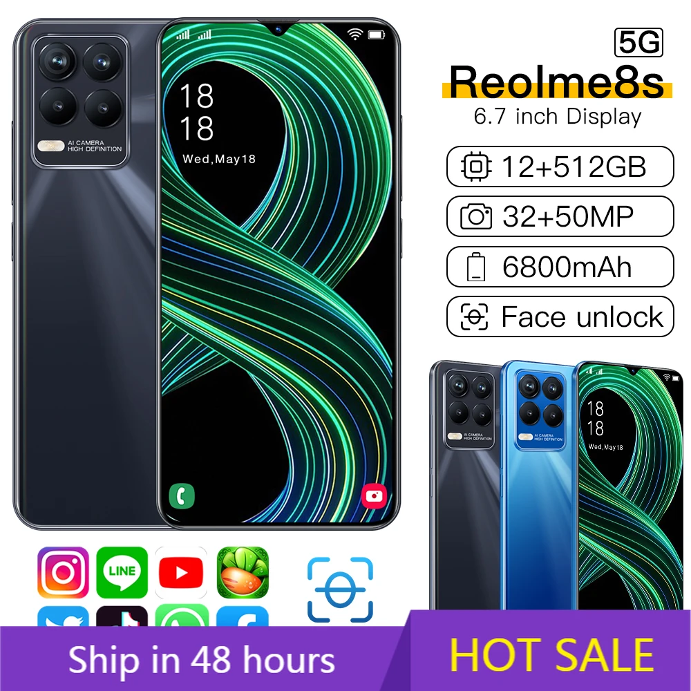 New Reolme 5G Mobile Phone Android 11.0 AI CPU 10 Core 16G+512GB ROM 6.78" HD Screen 50MP 6800mAh Battery WiFi GPS
New Reolme 5G Mobile Phone Android 11.0 AI CPU 10 Core 16G+512GB ROM 6.78" HD Screen 50MP 6800mAh Battery WiFi GPS
