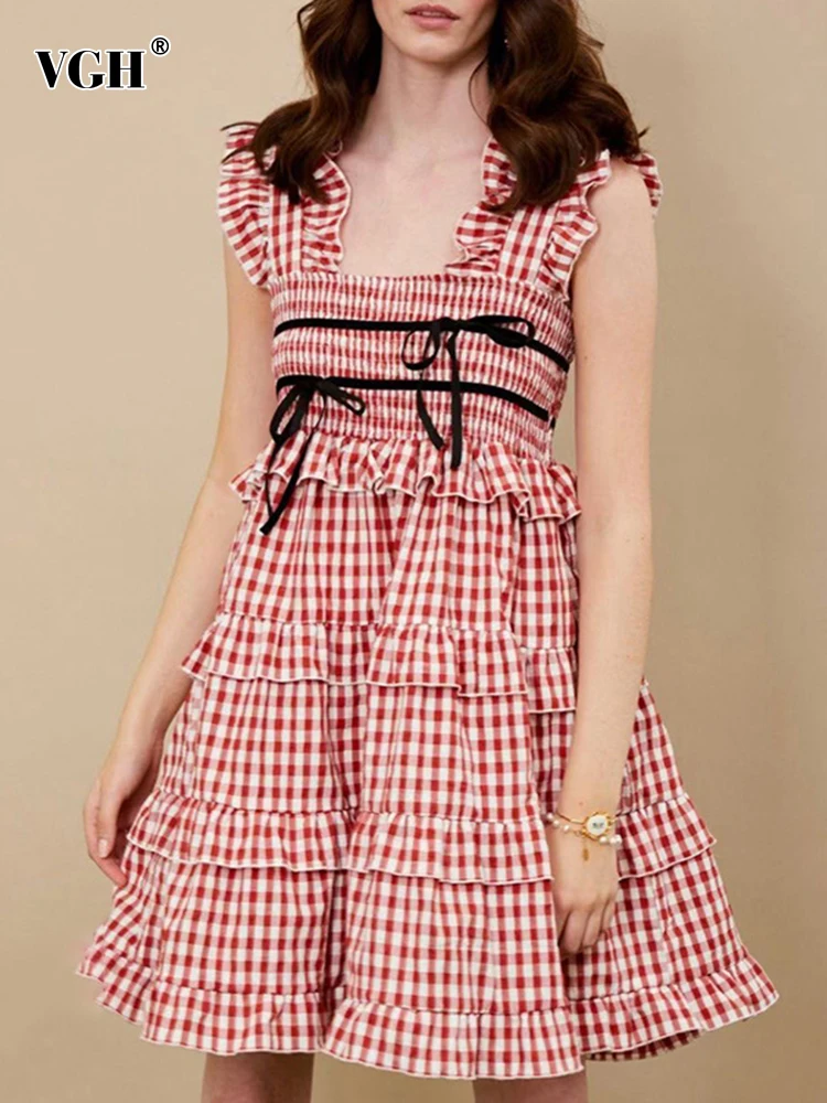 VGH Loose Plaid Mini Dress For Women Square Collar Sleeveless Hit Color Patchwork Ruffles A Line Dresses Female 2023 Summer New
VGH Loose Plaid Mini Dress For Women Square Collar Sleeveless Hit Color Patchwork Ruffles A Line Dresses Female 2023 Summer New