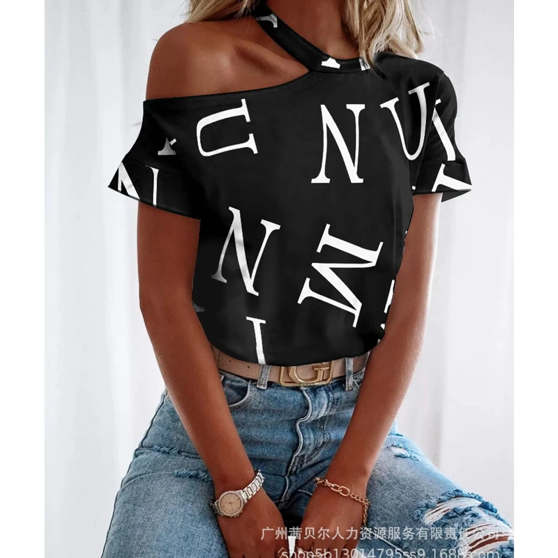 Women T-shirt Top Summer Sexy Letter Printed Loose T-shirt Women's Short Sleeve Off-Shoulder Halter Round Neck Pullover T-shirt
Women T-shirt Top Summer Sexy Letter Printed Loose T-shirt Women's Short Sleeve Off-Shoulder Halter Round Neck Pullover T-shirt
