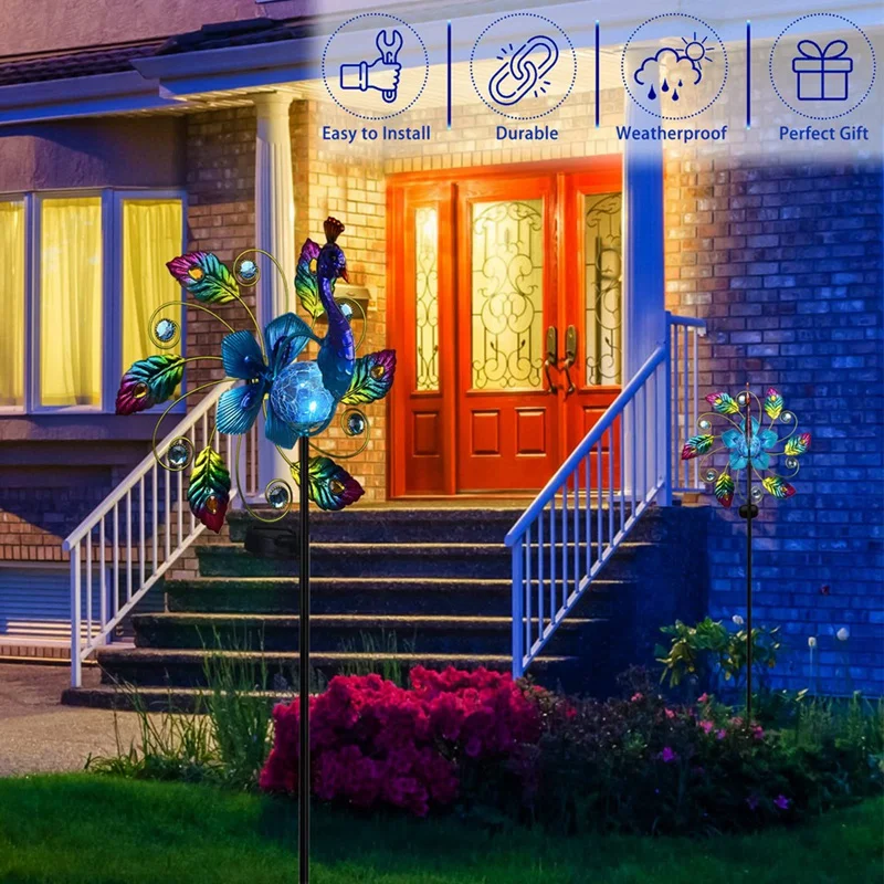 35 Inch Solar Peacock Wind Spinner Outdoor Metal Kinetic Wind Spinners Peacock Decor Wind Sculpture Garden Stake Lights
35 Inch Solar Peacock Wind Spinner Outdoor Metal Kinetic Wind Spinners Peacock Decor Wind Sculpture Garden Stake Lights