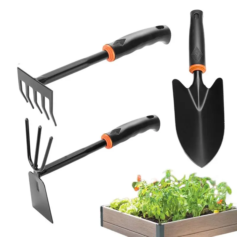 

Garden Shovel Set 3pcs Iron Hand Garden Planting Shovel Rake Set Rustproof Integrated Gardening Tools with Comfortable Handle