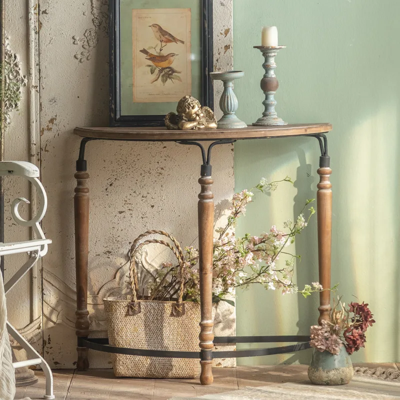 American Iron Art Porch Table Retro Solid Wood Decoration Table Against The Wall Corridor Semicircular Porch Console Table
American Iron Art Porch Table Retro Solid Wood Decoration Table Against The Wall Corridor Semicircular Porch Console Table