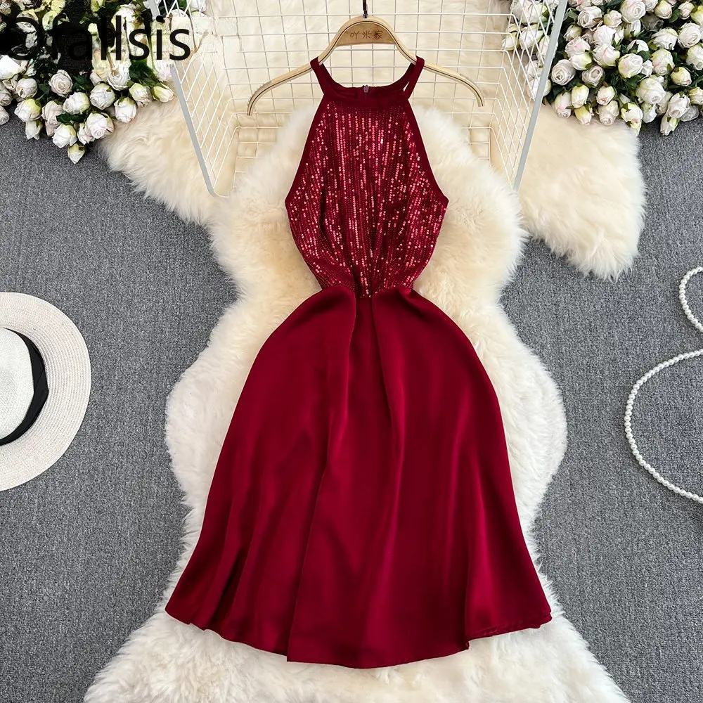 Ofallsis Red Sequins Halter Neck Dress 2023 Summer Temperament Sexy O Neck Panel Off Shoulder Waist Thin A Line Party Dresses
Ofallsis Red Sequins Halter Neck Dress 2023 Summer Temperament Sexy O Neck Panel Off Shoulder Waist Thin A Line Party Dresses