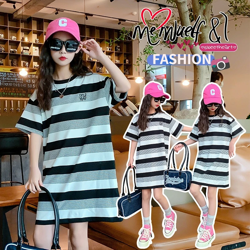 Summer Girls Striped Dress Mid-length Casual T-shirt Dresses Fashion Loose Teen Kids Clothes Short Sleeve All-match Child Dress
Summer Girls Striped Dress Mid-length Casual T-shirt Dresses Fashion Loose Teen Kids Clothes Short Sleeve All-match Child Dress