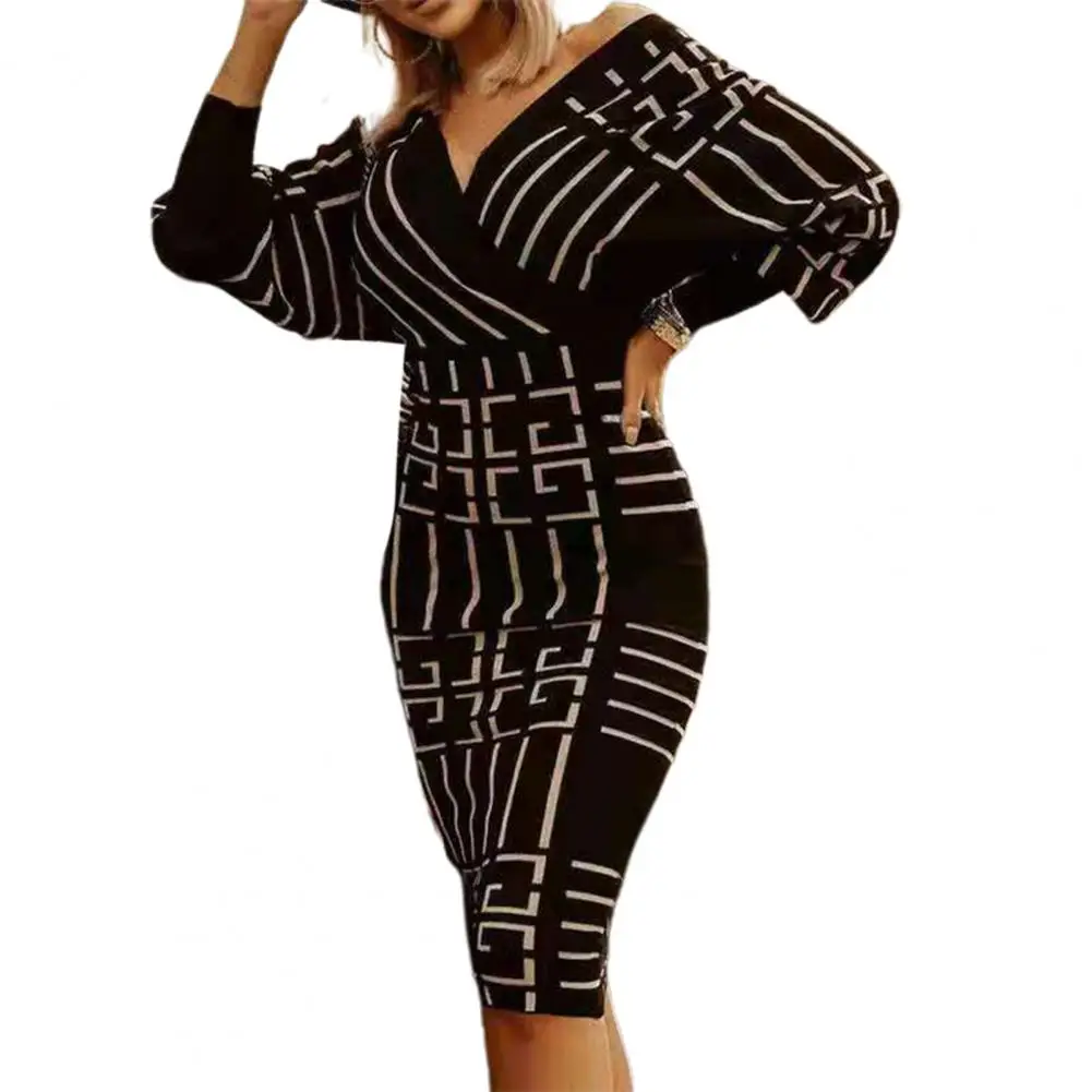 Sexy Party Women Dress Deep V-neck Lantern Long Sleeve Geometric Lines Print Waist Tight Hip Wrap Elegant Midi Dress Streetwear
Sexy Party Women Dress Deep V-neck Lantern Long Sleeve Geometric Lines Print Waist Tight Hip Wrap Elegant Midi Dress Streetwear