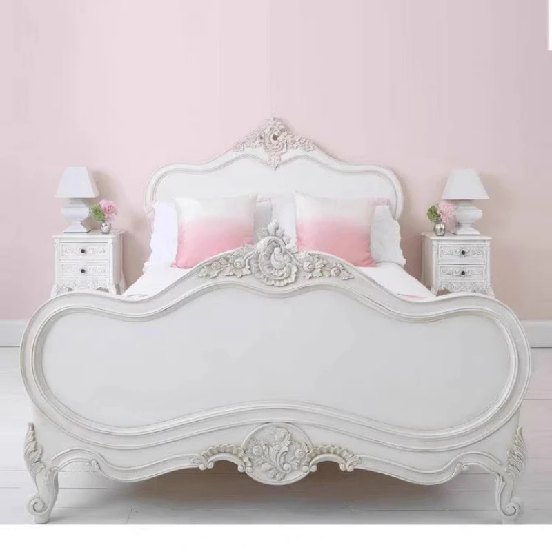 

Деревенская кровать из массива дерева, резная односпальная кровать, Комната принцессы, романтическая белая свадебная кровать, большая кровать 1,8 м для основной спальни