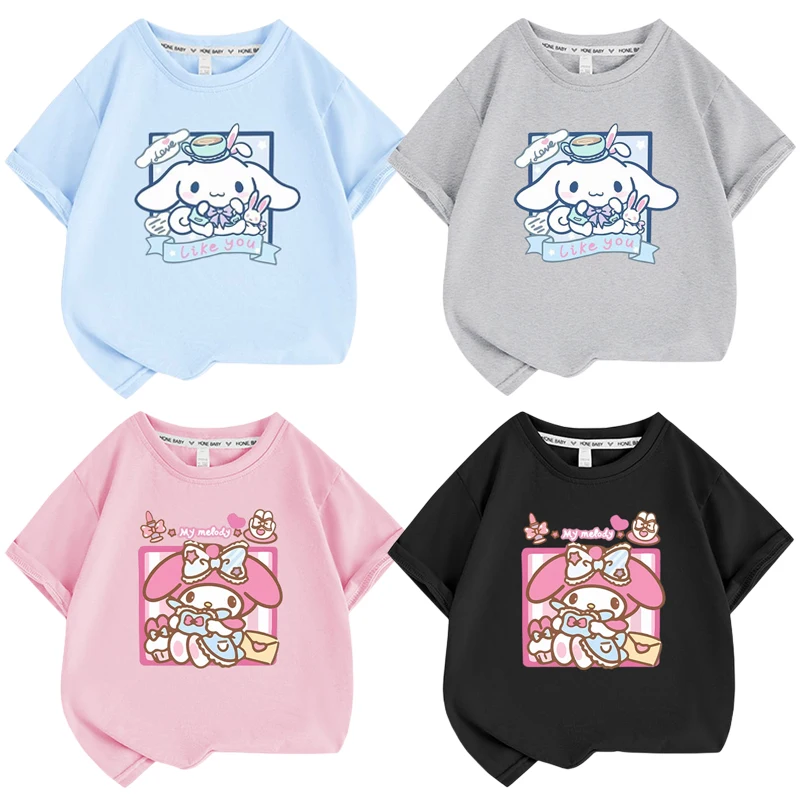 Sanrios Cinnamoroll My Melody Cartoon Children Summer T-shirt Half Sleeve Anime Figures Cute Girl Clothing Top Short Sleeve
Sanrios Cinnamoroll My Melody Cartoon Children Summer T-shirt Half Sleeve Anime Figures Cute Girl Clothing Top Short Sleeve