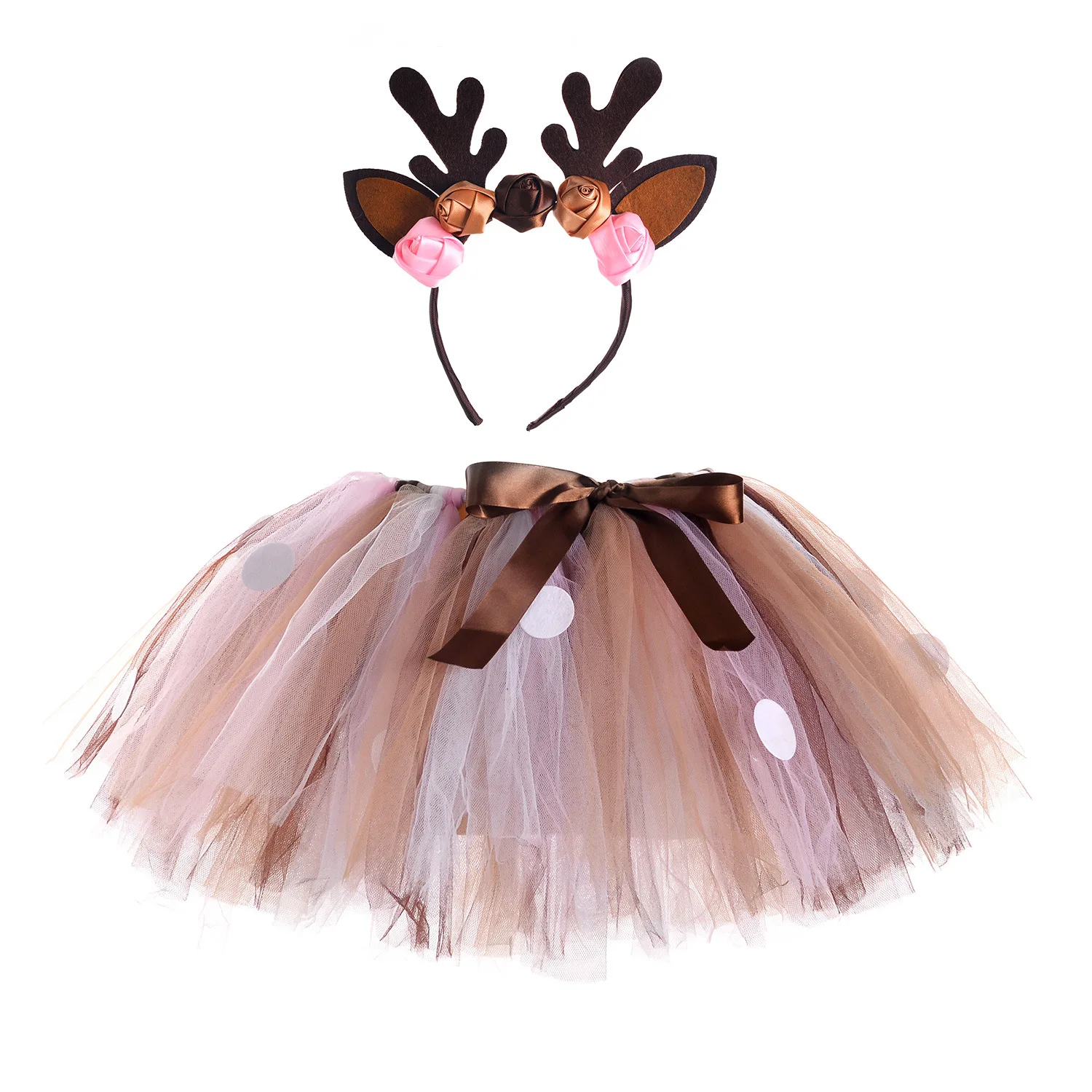 

Kids Children Girls Skirt Clothes Elk Tutu Ear Horn Headband Suit Christmas Deer Reindeer Costume