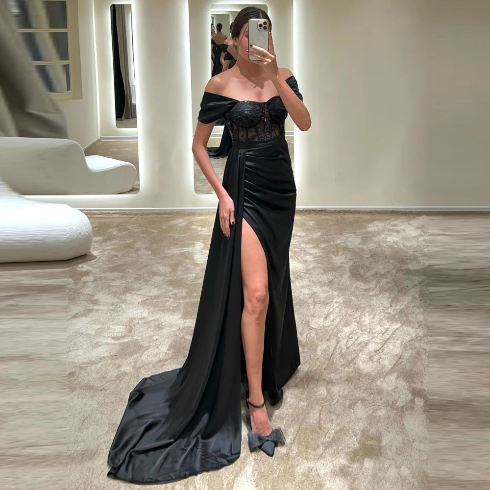 Qcenkern Off Shoulder Evening Formal Saudi Arabia Satin Pleated Black Elegant Party Dresses Gowns Women Robes de Soirée 2023
Qcenkern Off Shoulder Evening Formal Saudi Arabia Satin Pleated Black Elegant Party Dresses Gowns Women Robes de Soirée 2023