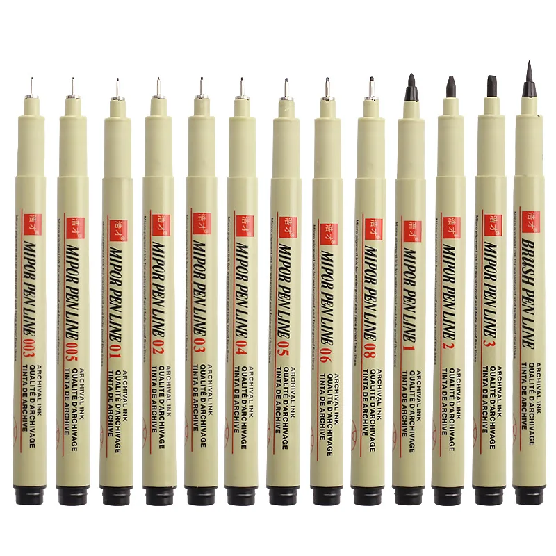 

12 Size Cartoon Micron Pen Set 003 005 01 02 03 04 05 08 1.0 2 3 BR For Manga Soft Brush Fineliner Art Markers Drawing Pen