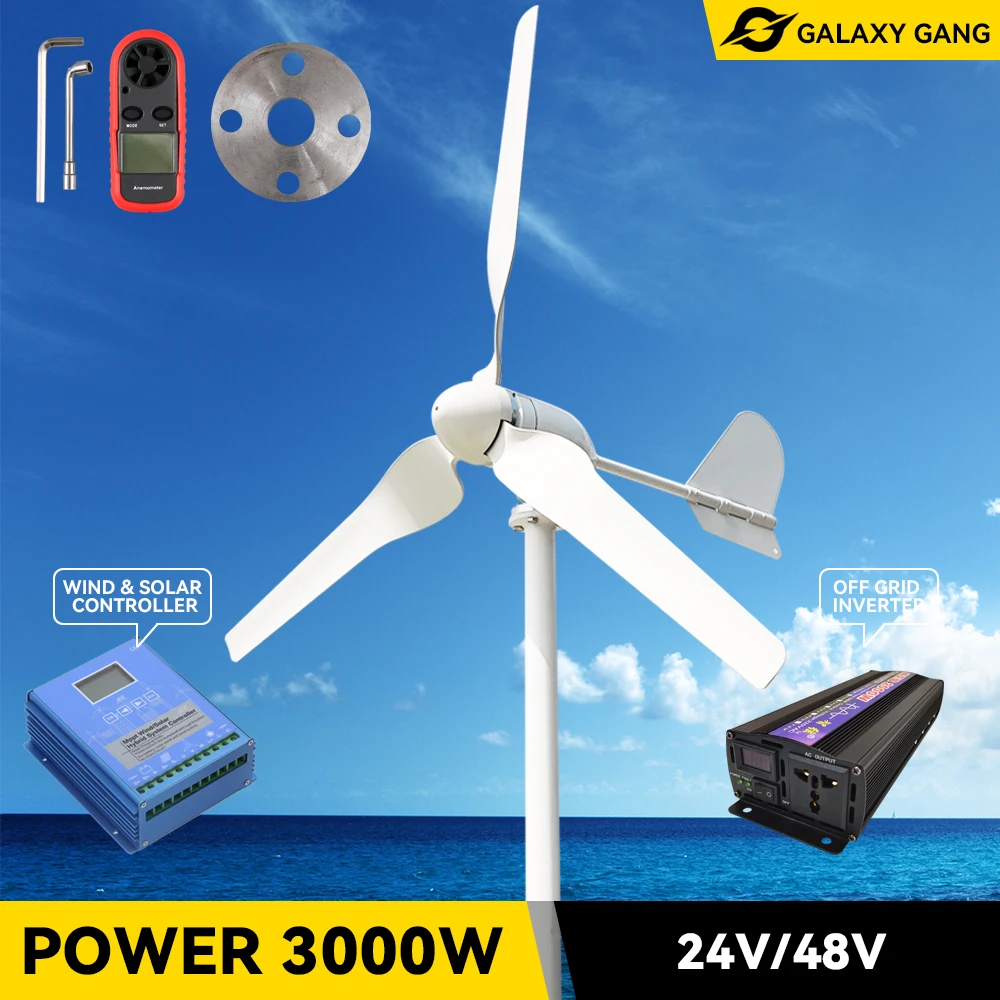 Windmill Turbine 48v Permanent Magnet Generator 3000w Dynamo Charger 3kw Wind Power Plant 3 Blades With Off Grid System For Home
Windmill Turbine 48v Permanent Magnet Generator 3000w Dynamo Charger 3kw Wind Power Plant 3 Blades With Off Grid System For Home
