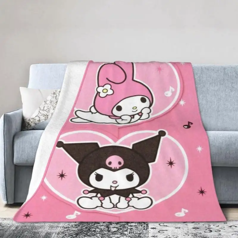 

Anime Sanrios Kuromi Flannel Blanket Kawaii Cartoon My Melody Plush Air Conditioner Quilt Cute Printing Nap Bedspread Sofa Cover