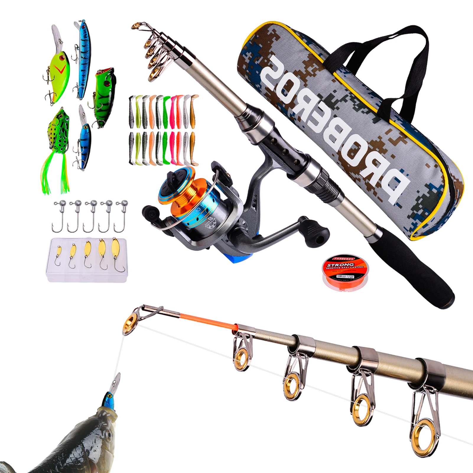 

Portable Travel Fishing Combo 1.8M Casting Fishing Rod And Spinning Reel Baits Lure Set Fishing Line Lures Bag Accessories