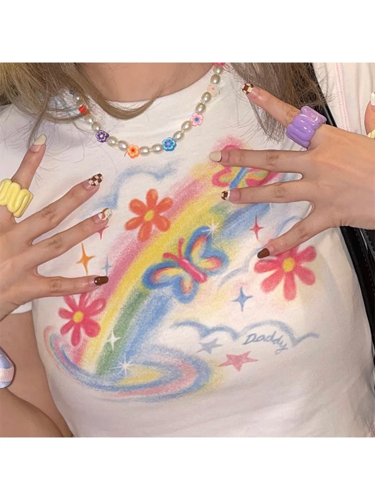 QWEEK Korean Fashion Cute T-Shirt Women Y2K Egirl Sweet Graffiti Print Crop Top Slim Harajuku Girly Aesthetic White Tees Summer
QWEEK Korean Fashion Cute T-Shirt Women Y2K Egirl Sweet Graffiti Print Crop Top Slim Harajuku Girly Aesthetic White Tees Summer