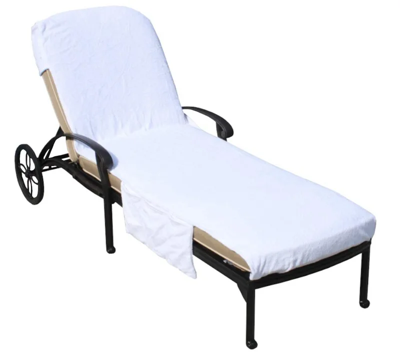 

74x215cm White Cotton Beach Towel Recliner Cover Cotton Beach Chair Towel With Pocket 320g Per Square