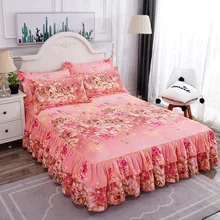 3Pcs Bed Sheet Lace Skirt Elastic Fitted Double Bedspread With Pillowcases Mattress Cover Bedding Set Elastic King Size Bedsheet