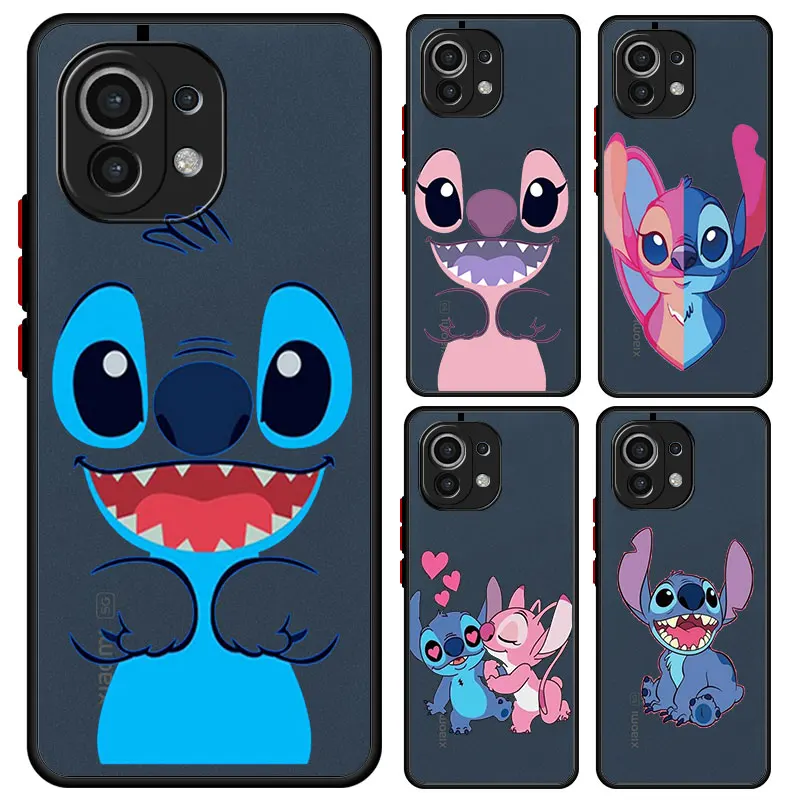 

Disney Cartoon Love Pink Angel and Blue Many Stitch Matte Case For Xiaomi Mi 11 10 10T Lite 11i 11X 10T Pro 9T Note 10 Shell