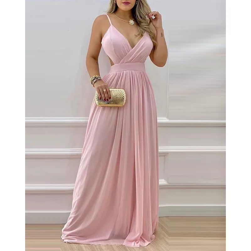 Sexy Sling Floor Length Skirt Elegant Lace Up V-neck Evening Dress Backless Light Pink Dresses
Sexy Sling Floor Length Skirt Elegant Lace Up V-neck Evening Dress Backless Light Pink Dresses