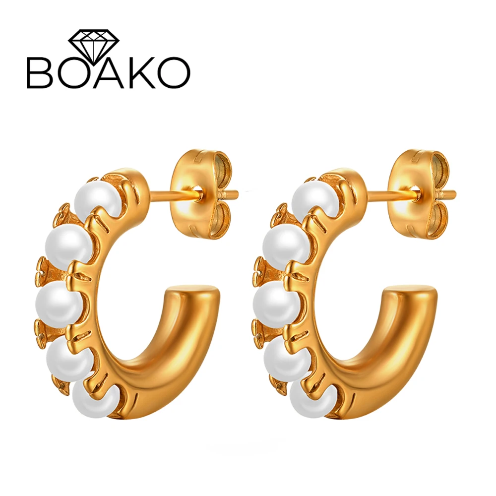 BOAKO Exquisite Imitation Pearls Stud Earrings 316L Stainless Steel Earrings Fashion 18K Gold Plated PVD Waterproof Jewelry
BOAKO Exquisite Imitation Pearls Stud Earrings 316L Stainless Steel Earrings Fashion 18K Gold Plated PVD Waterproof Jewelry