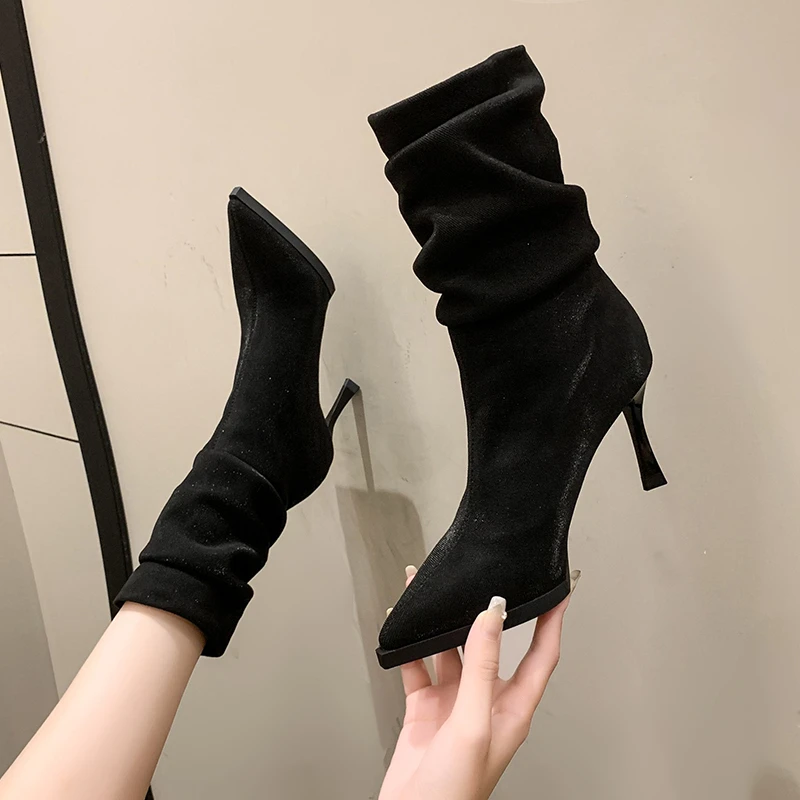 Autumn Heeled Shoes for Women 2023 New Vintage Pionted Toe Thin Heel Women's Mid Calf Boots Wrinkle Ladies Stretch Single Boots
Autumn Heeled Shoes for Women 2023 New Vintage Pionted Toe Thin Heel Women's Mid Calf Boots Wrinkle Ladies Stretch Single Boots