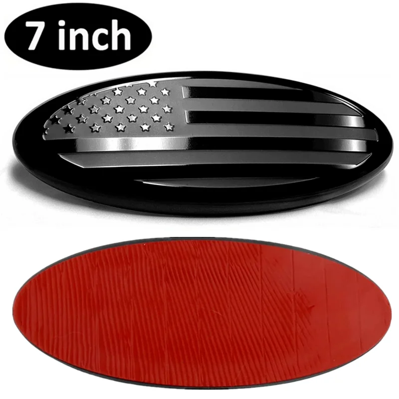 

1pcs 7inch Black USA American Flag Emblem Car Front Grille Rear Tailgate Oval Bage for F-150 F-250 F-350 Explorer Edge