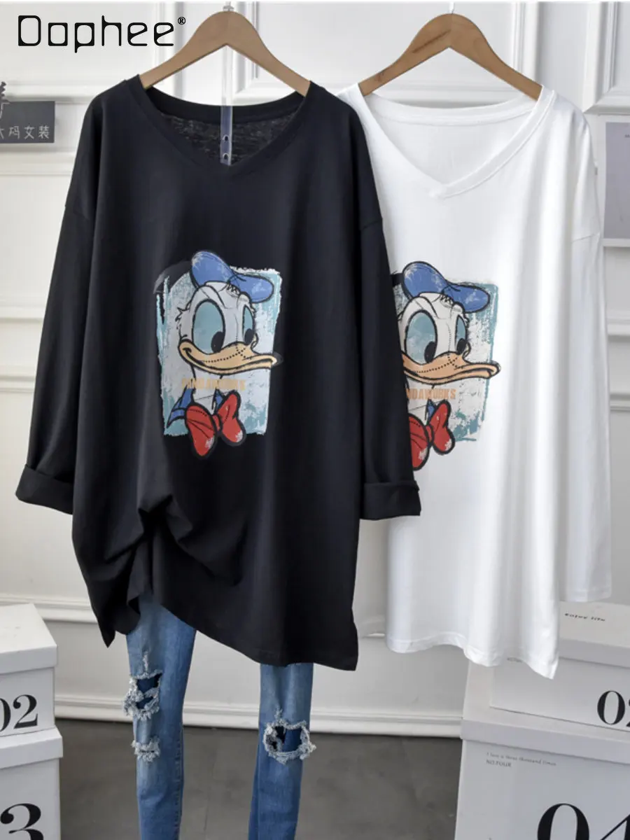 Oversized Women's Clothing Cartoon Printed Long-Sleeved Cotton T-shirt Spring New Loose White V-Collar Bottoming Shirt Top
Oversized Women's Clothing Cartoon Printed Long-Sleeved Cotton T-shirt Spring New Loose White V-Collar Bottoming Shirt Top