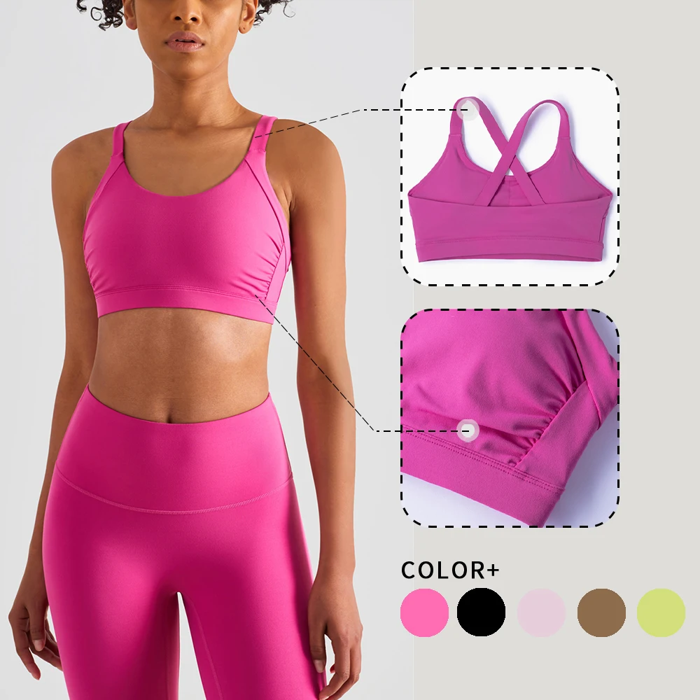 

Женский топ для йоги WISRUNING, плиссированный спортивный бюстгальтер с эффектом пуш-ап и перекрестной спинкой для фитнеса, спортивная одежда, тренировочное нижнее белье