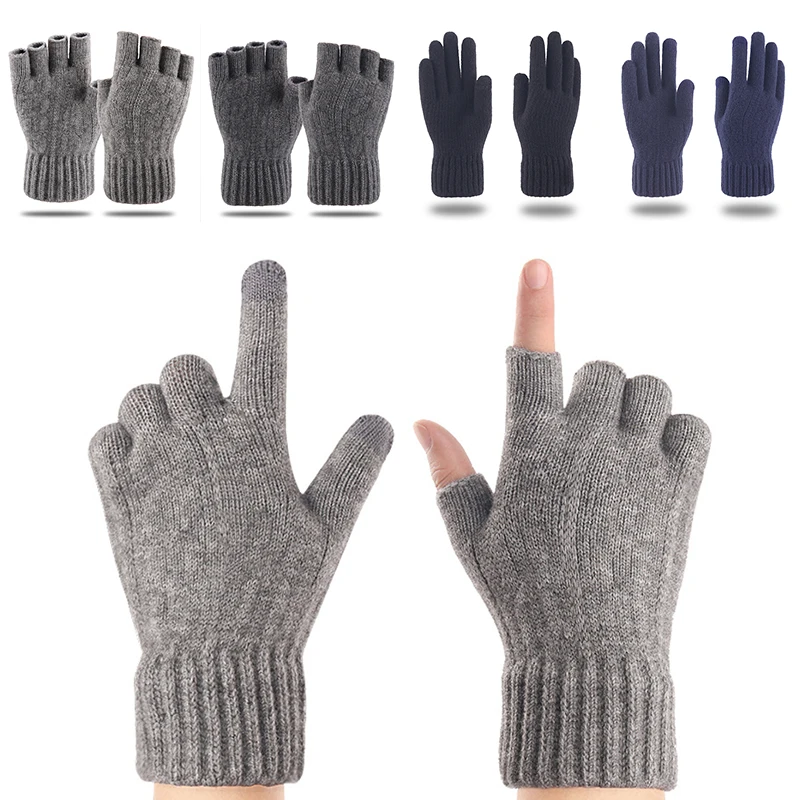 

Мужские вязаные перчатки с пятью пальцами для сенсорного экрана перчатки из искусственного кашемира уличные теплые велосипедные перчатки ...