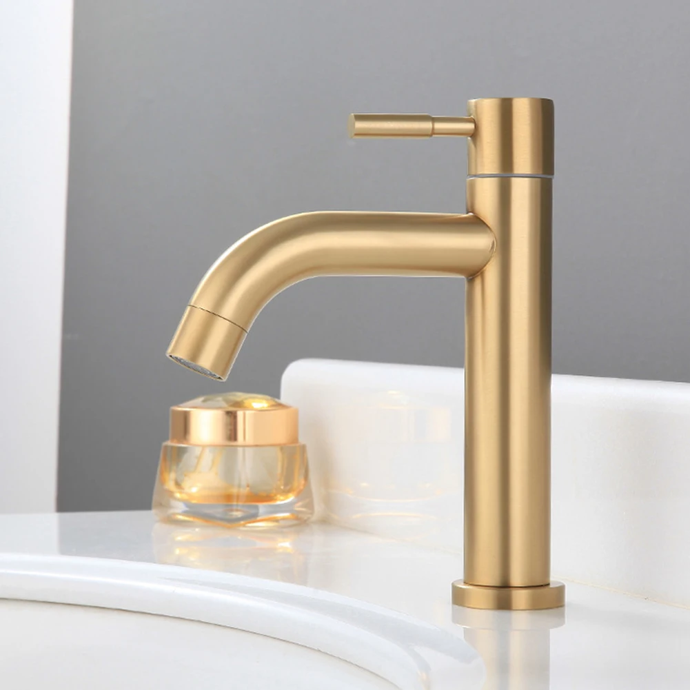 1pc Brushed Gold Bathroom Basin Single Hole Cold Handle Shower Head 304 Stainless Steel Sink Faucet Bath Accessories
1pc Brushed Gold Bathroom Basin Single Hole Cold Handle Shower Head 304 Stainless Steel Sink Faucet Bath Accessories