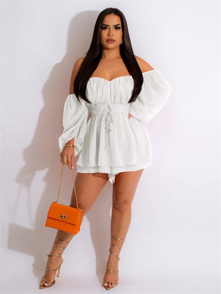 Summer One-line Collar Elegant Double-layer Chiffon Waistband Bubble Sleeve Jumpsuit Casual Traf Clothes for Women Ropa De Mujer 
Summer One-line Collar Elegant Double-layer Chiffon Waistband Bubble Sleeve Jumpsuit Casual Traf Clothes for Women Ropa De Mujer