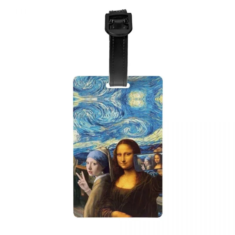 

Ярлык для багажа «Звездная ночь» от Моны Лизы и Винсента Ван Гога, ярлык для багажа с карточкой с именем, художественная Обложка для удостоверения личности для чемодана, сумки для путешествий