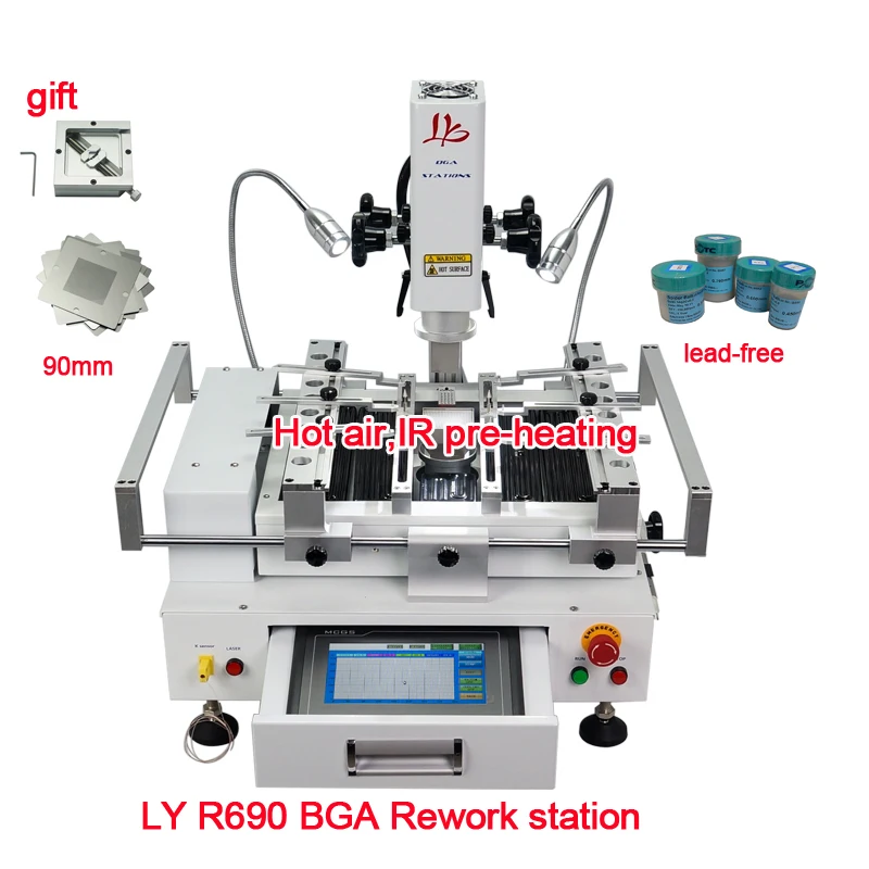 New Version LY R690 V.3 BGA Rework Station Solder Stations 3 Zones Hot Air Touch Screen with Laser Point 4300W EU Plug
New Version LY R690 V.3 BGA Rework Station Solder Stations 3 Zones Hot Air Touch Screen with Laser Point 4300W EU Plug