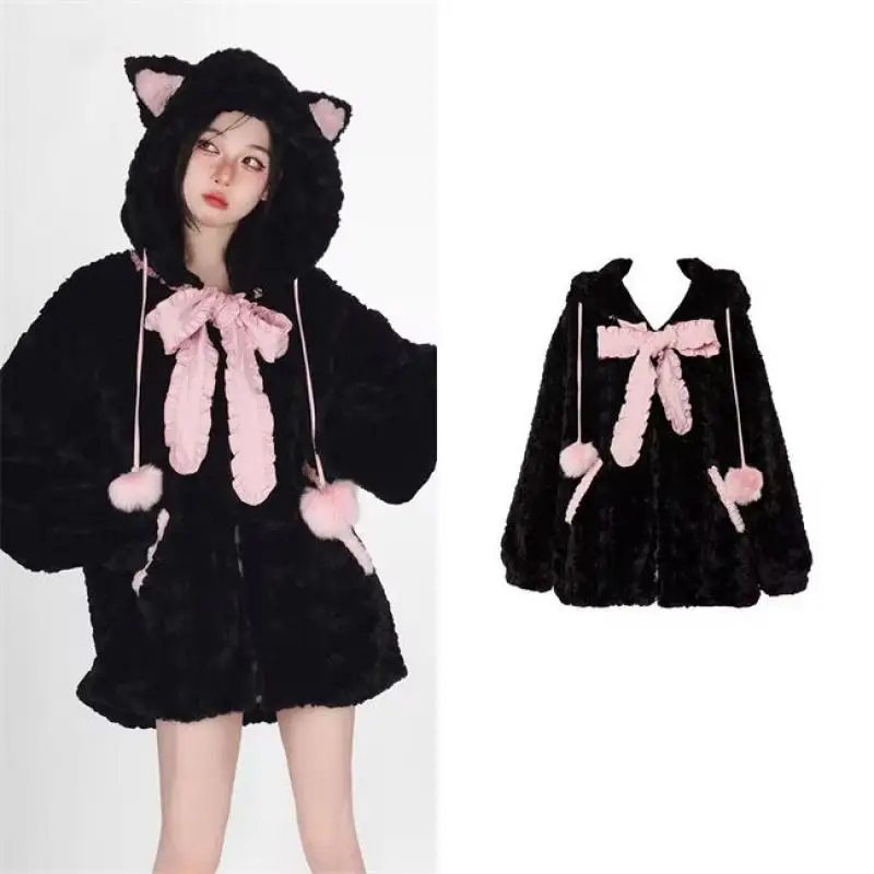 Кавайная толстовка с капюшоном Hello Kitty, зимняя Черная Женская милая свободная утепленная плюшевая куртка, верхняя одежда с запахом, отличное...
Кавайная толстовка с капюшоном Hello Kitty, зимняя Черная Женская милая свободная утепленная плюшевая куртка, верхняя одежда с запахом, отличное...