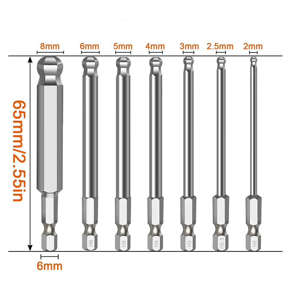 Ball End Hex Screwdriver Bit H2.5/H3/H4/H5/H6/H8 Metric Hex Bit 65mm Length Magnetic Driver Bit For Automotive Household Tools
Ball End Hex Screwdriver Bit H2.5/H3/H4/H5/H6/H8 Metric Hex Bit 65mm Length Magnetic Driver Bit For Automotive Household Tools