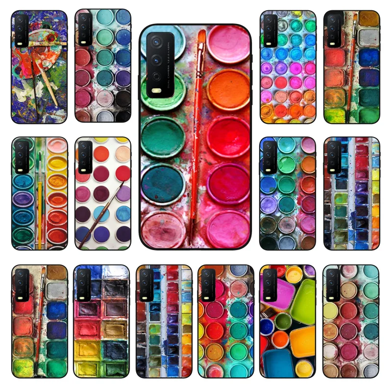 

Watercolors Set Paint Palette Box Phone Case for VIVO Y15s Y20 Y11 Y12 Y17 Y19 Y20S Y31 Y9s Y91 Y21 Y51 Y20i Y93 Y12S Y70