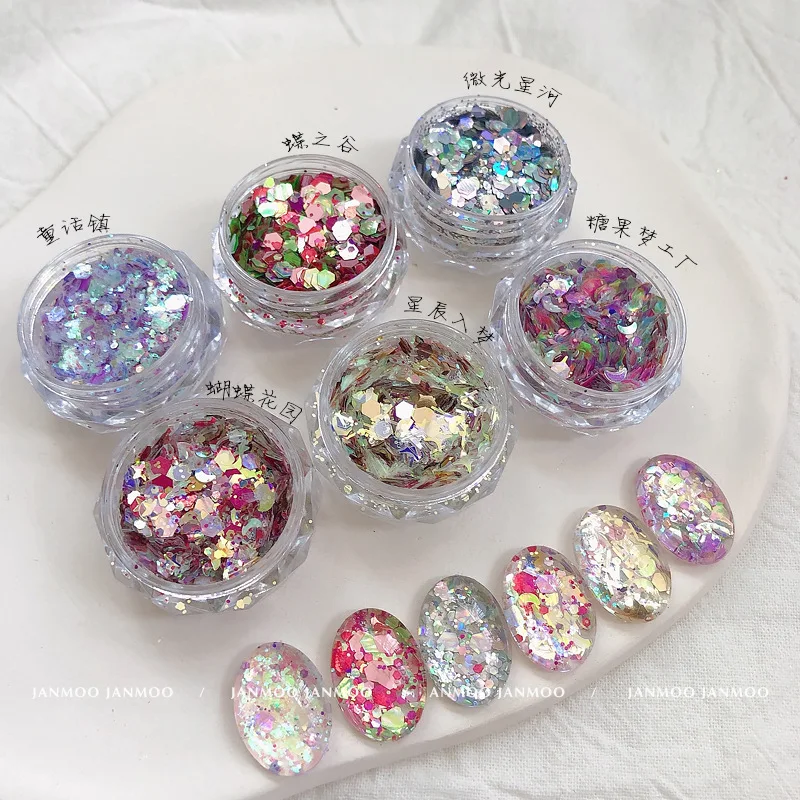 

1Pc Korean Nail Glitter Sequins Sparkle Holographic Hexagon/Stripe/Star Mixed Colorful Nail Confetti Flakes Paillette For Polish