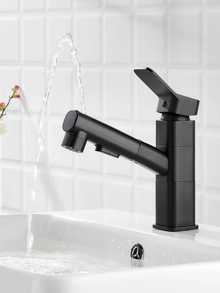 

All copper draw type faucet hot and cold domestic toilet, wash basin, wash basin, wash basin, faucet black