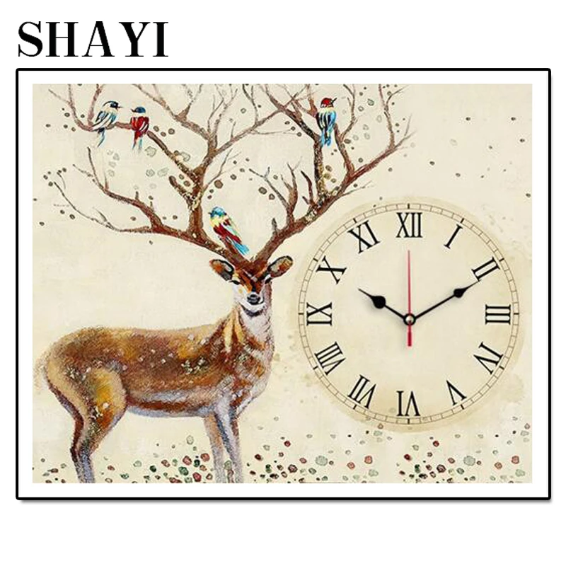 Homemade Wall Clock 5D Deer Rhombic Cross Stitch Rose Watch Full Dimaond Embroidered Diamond Mosaic Rhinestone. LUOVIZEM L157
Homemade Wall Clock 5D Deer Rhombic Cross Stitch Rose Watch Full Dimaond Embroidered Diamond Mosaic Rhinestone. LUOVIZEM L157