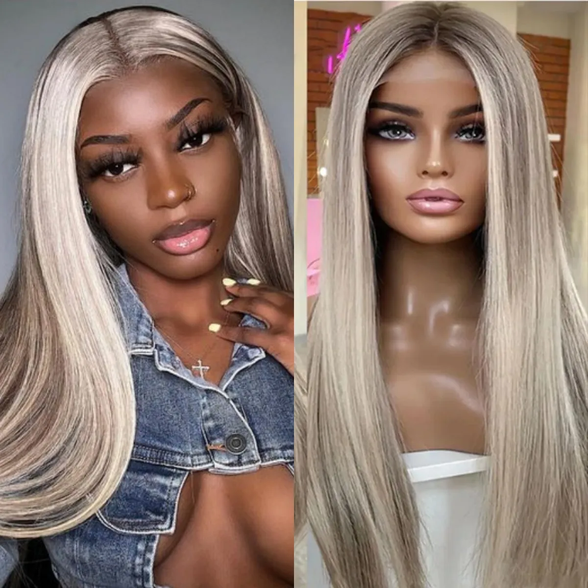 

Highlight Synthetic 13X1 Lace Front Wigs Ash Blonde Ombre Brown To Blonde Wig Glueless Pre Plucked Lace Wigs Party Daily Cosplay