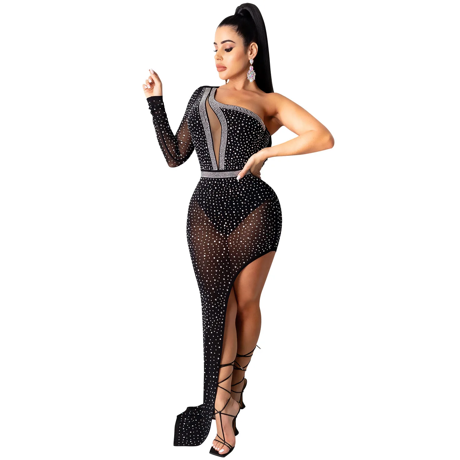 Zabrina Sexy Club Party Dress Side High Split One Shoulder Slit Dresses Women Long Sleeve Rhinestone Sheer Mesh Bodycon Vestidos
Zabrina Sexy Club Party Dress Side High Split One Shoulder Slit Dresses Women Long Sleeve Rhinestone Sheer Mesh Bodycon Vestidos