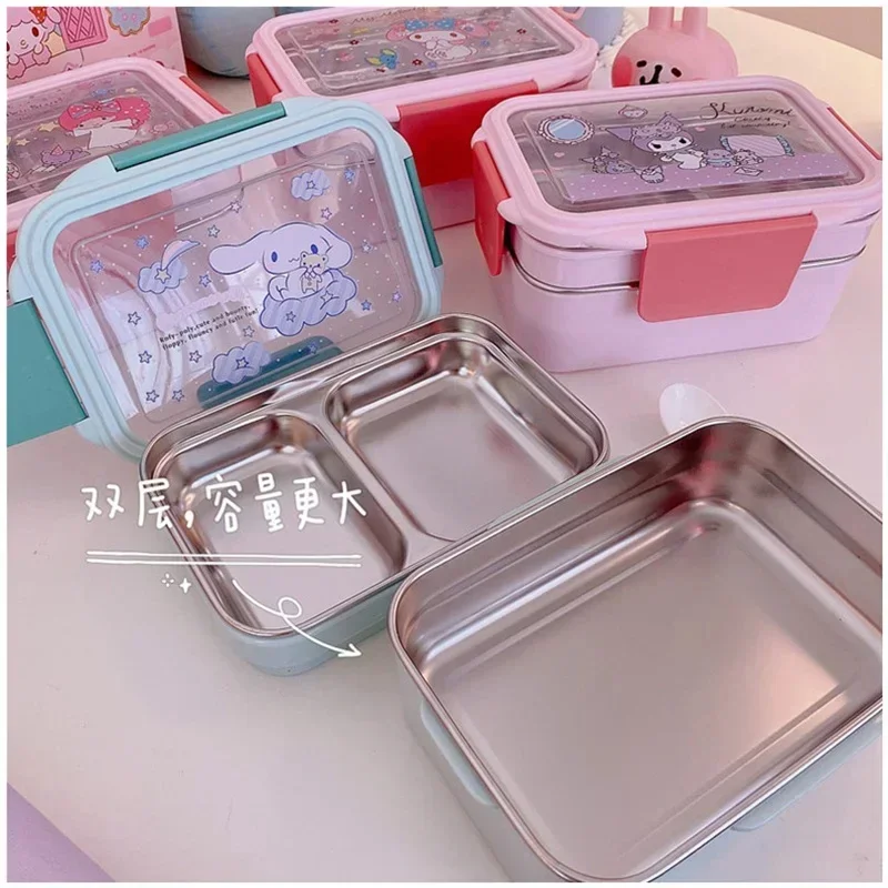 Милая двухслойная Ланч-бокс Sanrio Kuromi Bento с изоляцией из нержавеющей стали для риса