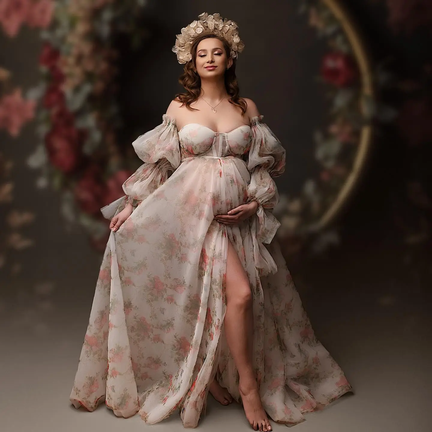 Romantic Maternity Photoshoot Dress for Women Floral Printed Prom Dress Front Split Flowy Maxi Gown Plus Size
Romantic Maternity Photoshoot Dress for Women Floral Printed Prom Dress Front Split Flowy Maxi Gown Plus Size
