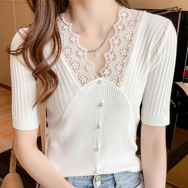 XIAOMI Blouses Short Sleeve Black Knit Blouse Women Pullover Blusas Mujer De Moda Lace V-Neck Knitted Blouse Shirt Tops Women
XIAOMI Blouses Short Sleeve Black Knit Blouse Women Pullover Blusas Mujer De Moda Lace V-Neck Knitted Blouse Shirt Tops Women