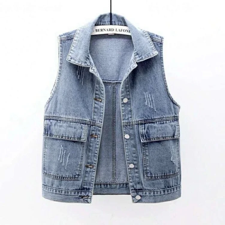 Plus Size New Women Denim Vest Fashion Ripped Autumn Blue Jeans Jacket Sleeveless Spring Loose Short Coat Causal Waistcoats 2023
Plus Size New Women Denim Vest Fashion Ripped Autumn Blue Jeans Jacket Sleeveless Spring Loose Short Coat Causal Waistcoats 2023