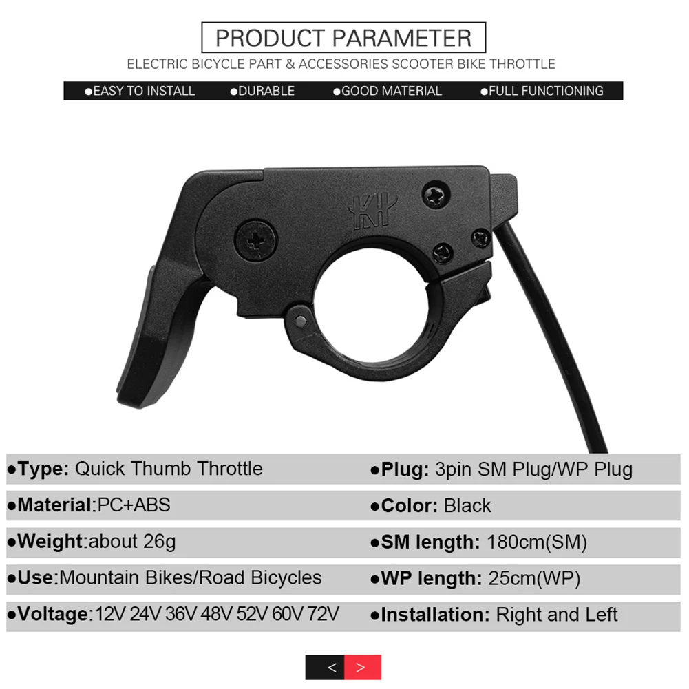 Ebike Thumb Throttle 3Pin Waterproof SM Connector Left Right Hand Finger Throttle For 12V-72V Electric Scooter Bike Accessor
Ebike Thumb Throttle 3Pin Waterproof SM Connector Left Right Hand Finger Throttle For 12V-72V Electric Scooter Bike Accessor