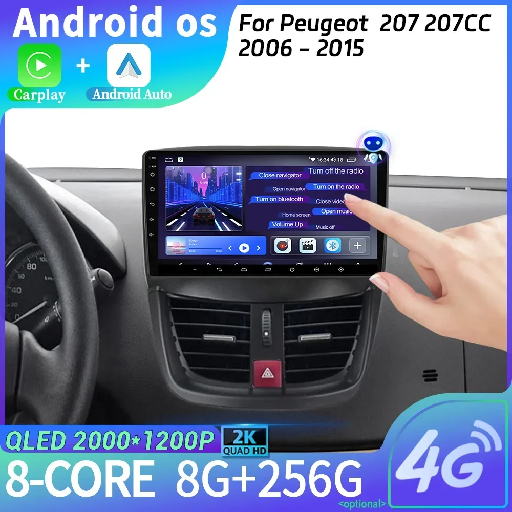 Android 14 для Peugeot 207 207CC 2006-2015 2DIN WIFI беспроводной стерео экран Carplay автомобильный