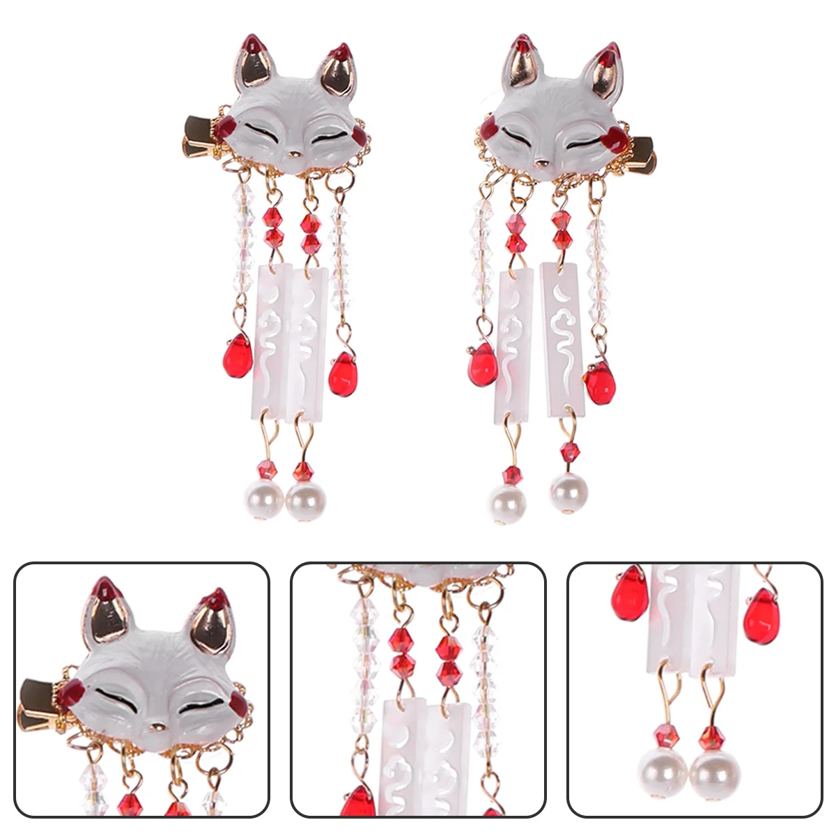 

Fox Tassel Clip Pearl Clips Hair Barrette Dangle Animal Alloy Chinese Hairpin Miss