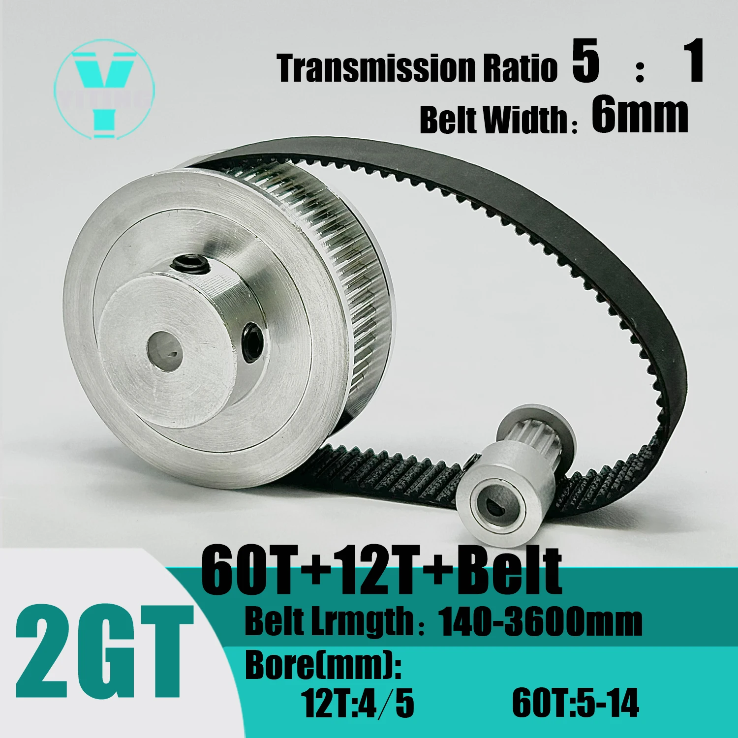2GT 2M 60Teeth 12T GT2 12Teeth 60T Timing Belt Pulley Set Belt Width 6mm Bore 4~14mm 5:1 Wheel Synchronous Pulley Belt Kit
2GT 2M 60Teeth 12T GT2 12Teeth 60T Timing Belt Pulley Set Belt Width 6mm Bore 4~14mm 5:1 Wheel Synchronous Pulley Belt Kit
